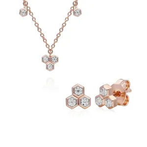 Diamant Trilogie Halskette & Ohrstecker Satz in 9ct Rose Gold