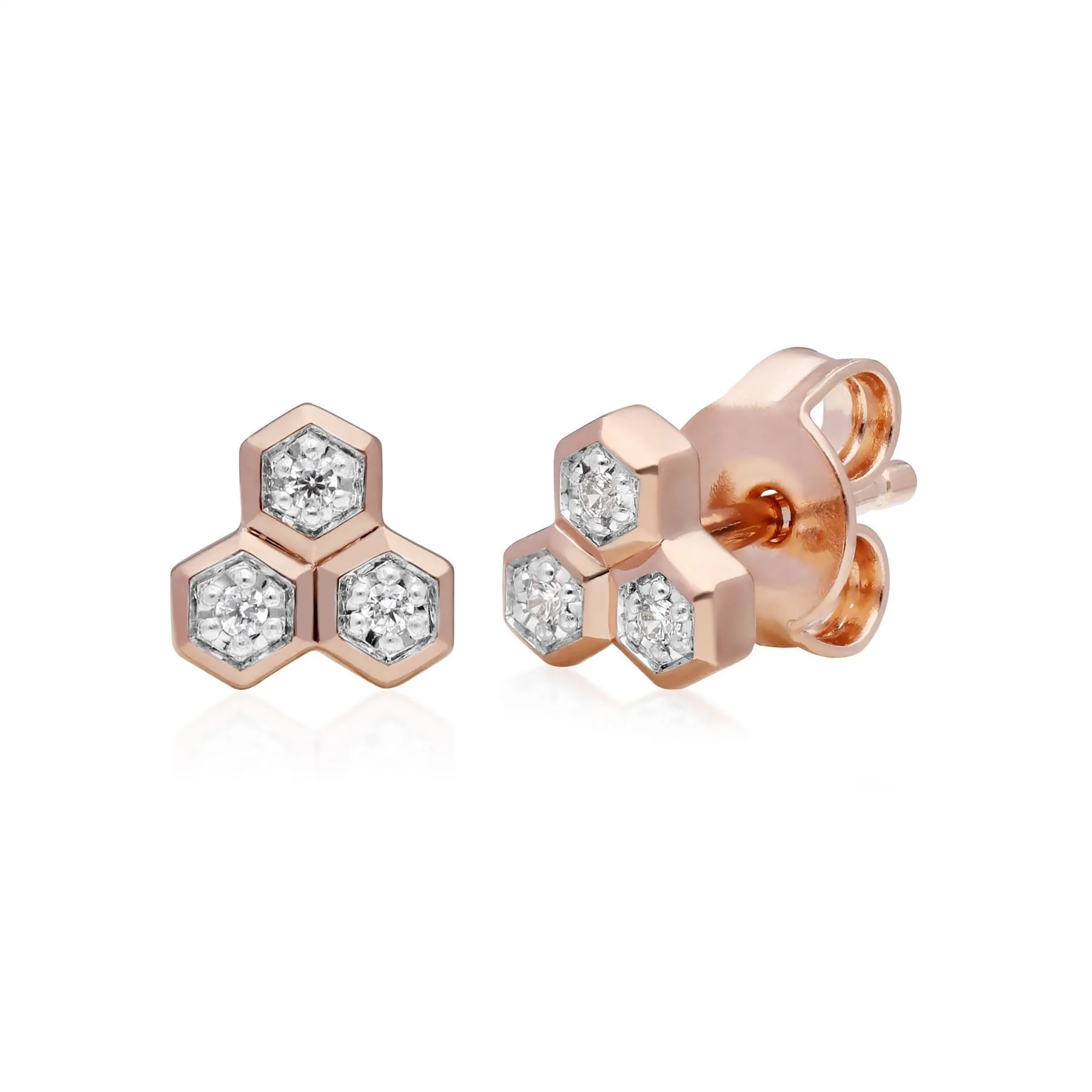 Diamant Trilogie Halskette & Ohrstecker Satz in 9ct Rose Gold