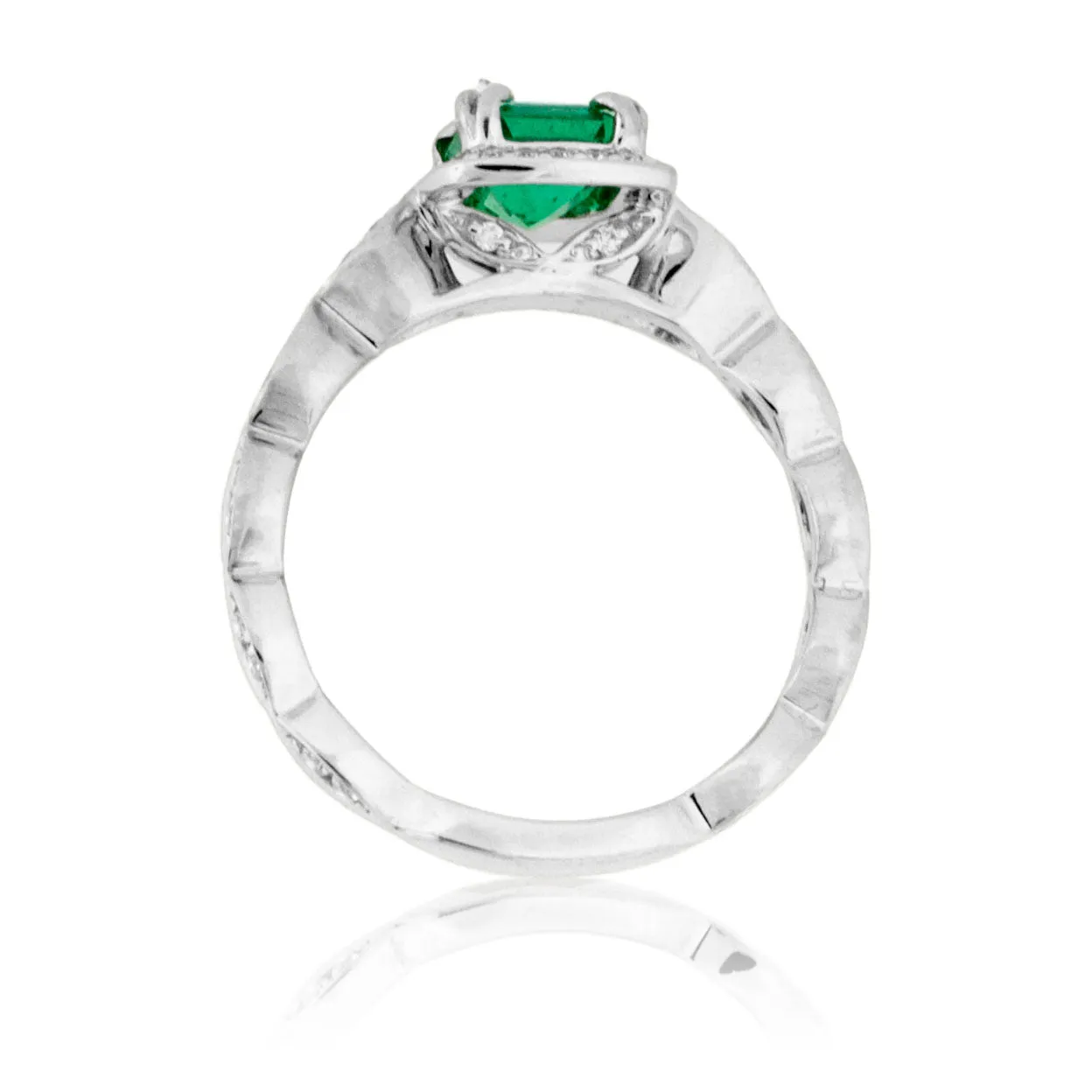 Diamond Halo and Emerald Vintage Style Ring