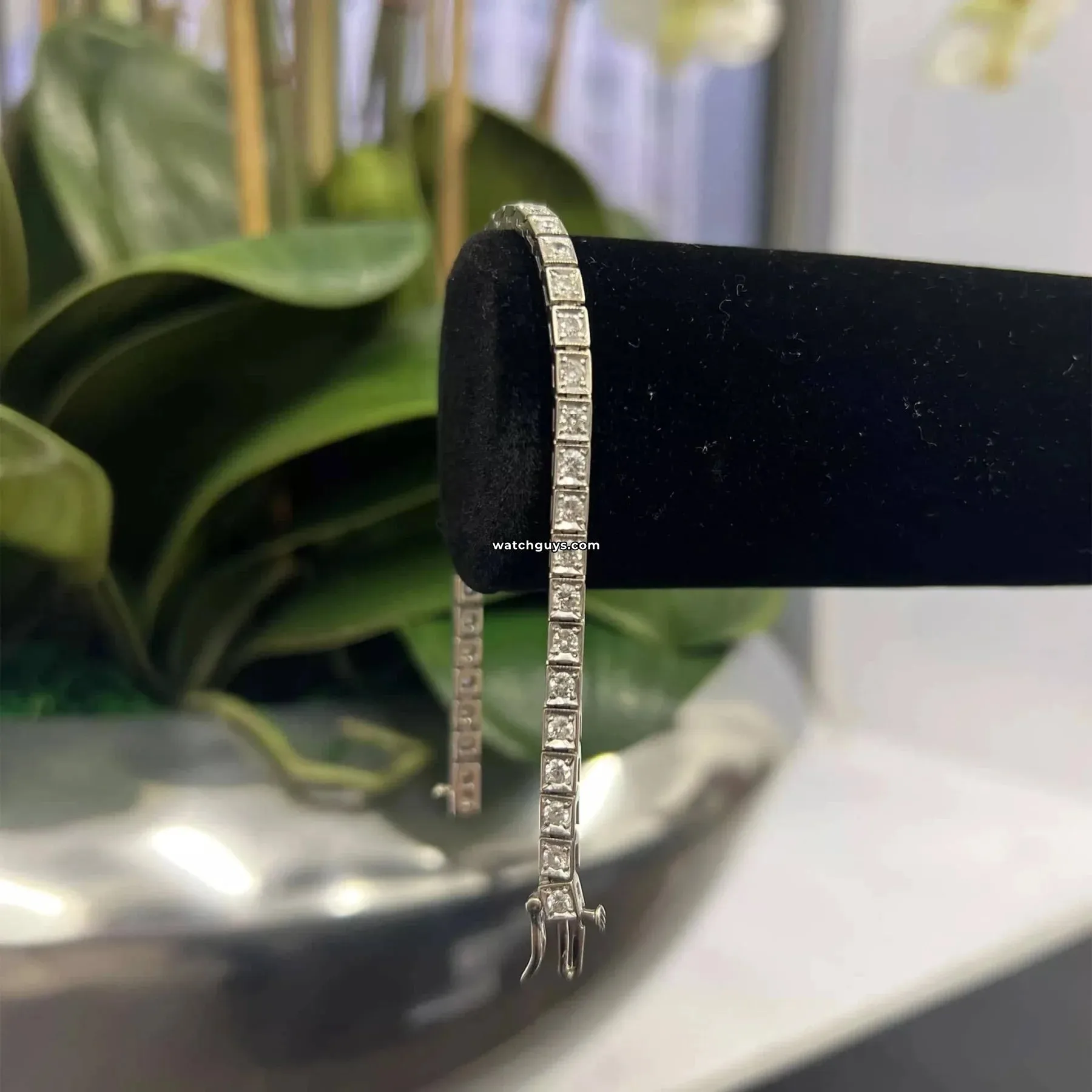 Diamond Tennis Bracelet Straight Line 14K White Gold