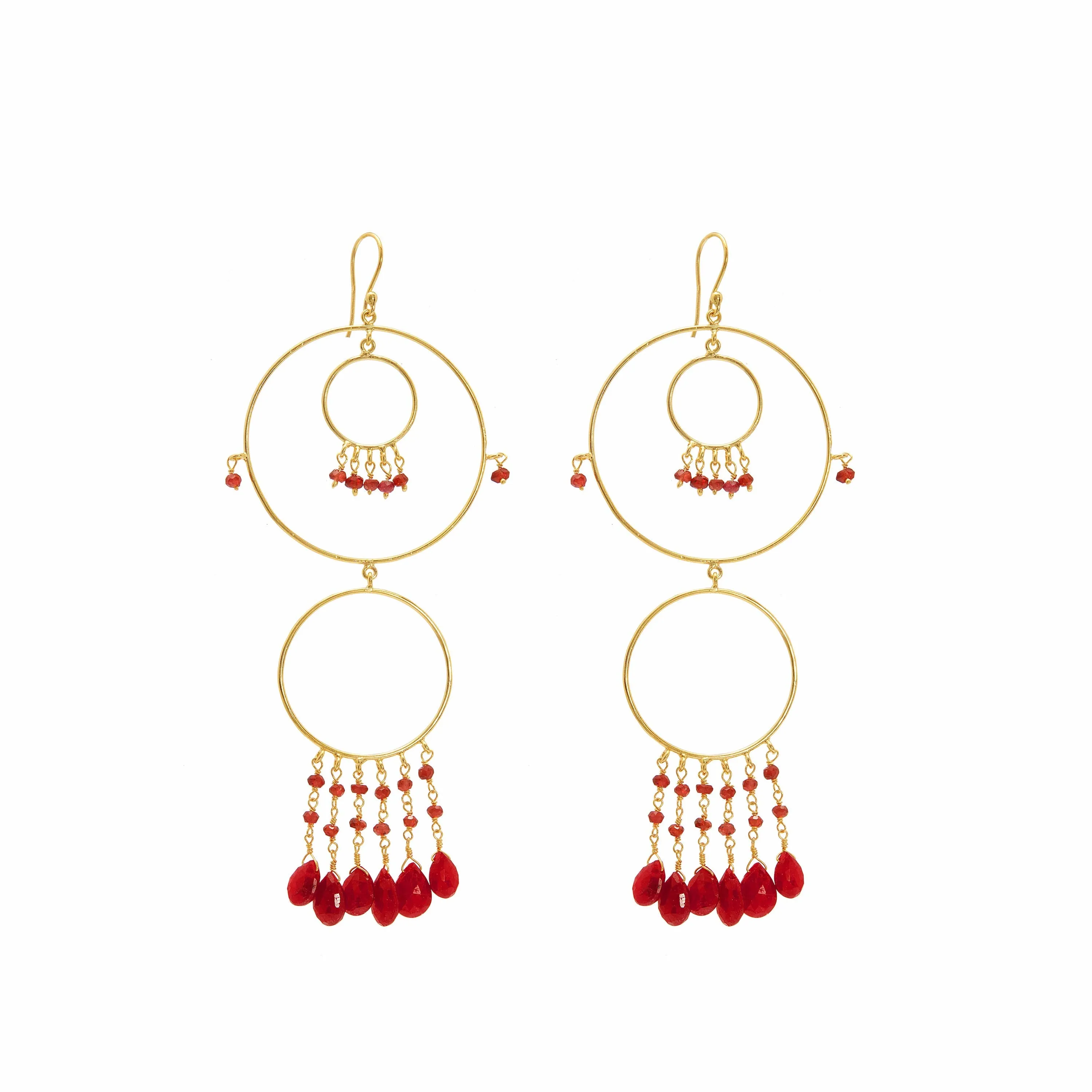 Earrings - Begum Circles in Ruby & Garnet