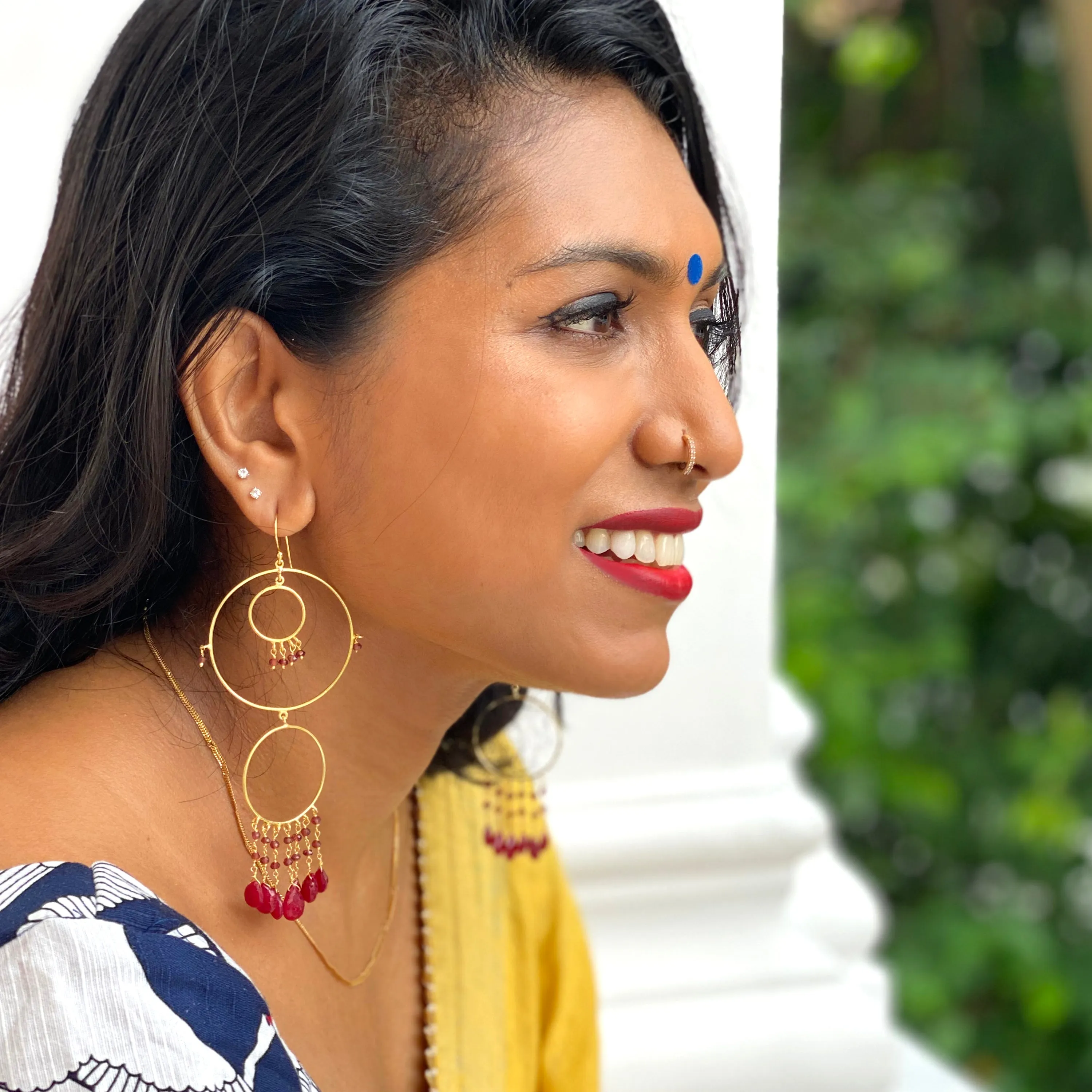 Earrings - Begum Circles in Ruby & Garnet