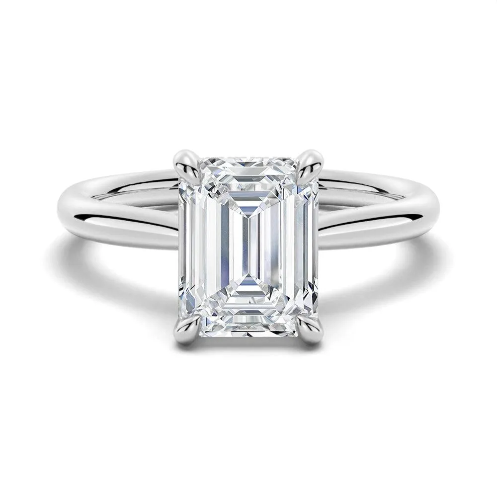 Emerald Cut Hidden Halo Moissanite Ring Set with Matching Wedding Band