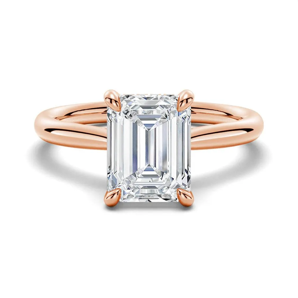 Emerald Cut Hidden Halo Moissanite Ring Set with Matching Wedding Band