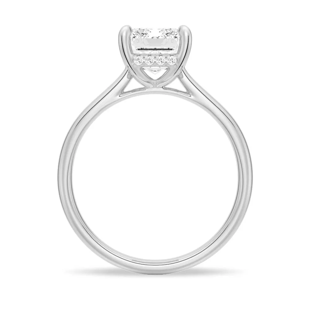 Emerald Cut Hidden Halo Moissanite Ring Set with Matching Wedding Band