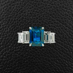 Emerald cut Sapphire & Diamond Ring