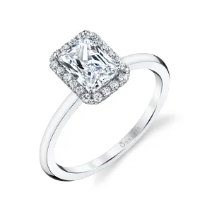 Emerald Cut Solitaire Halo Engagement Ring - Elsie Platinum White