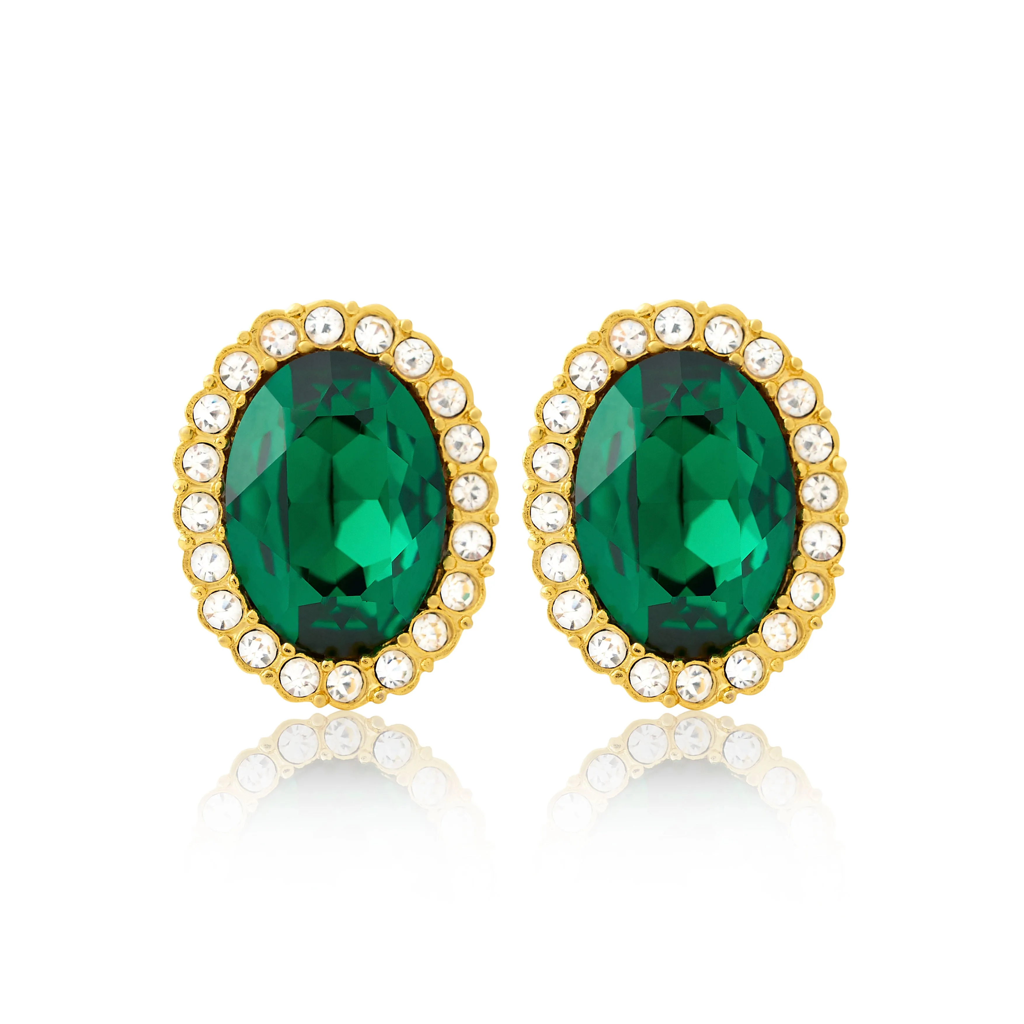 Emerald Oval Clip Earrings