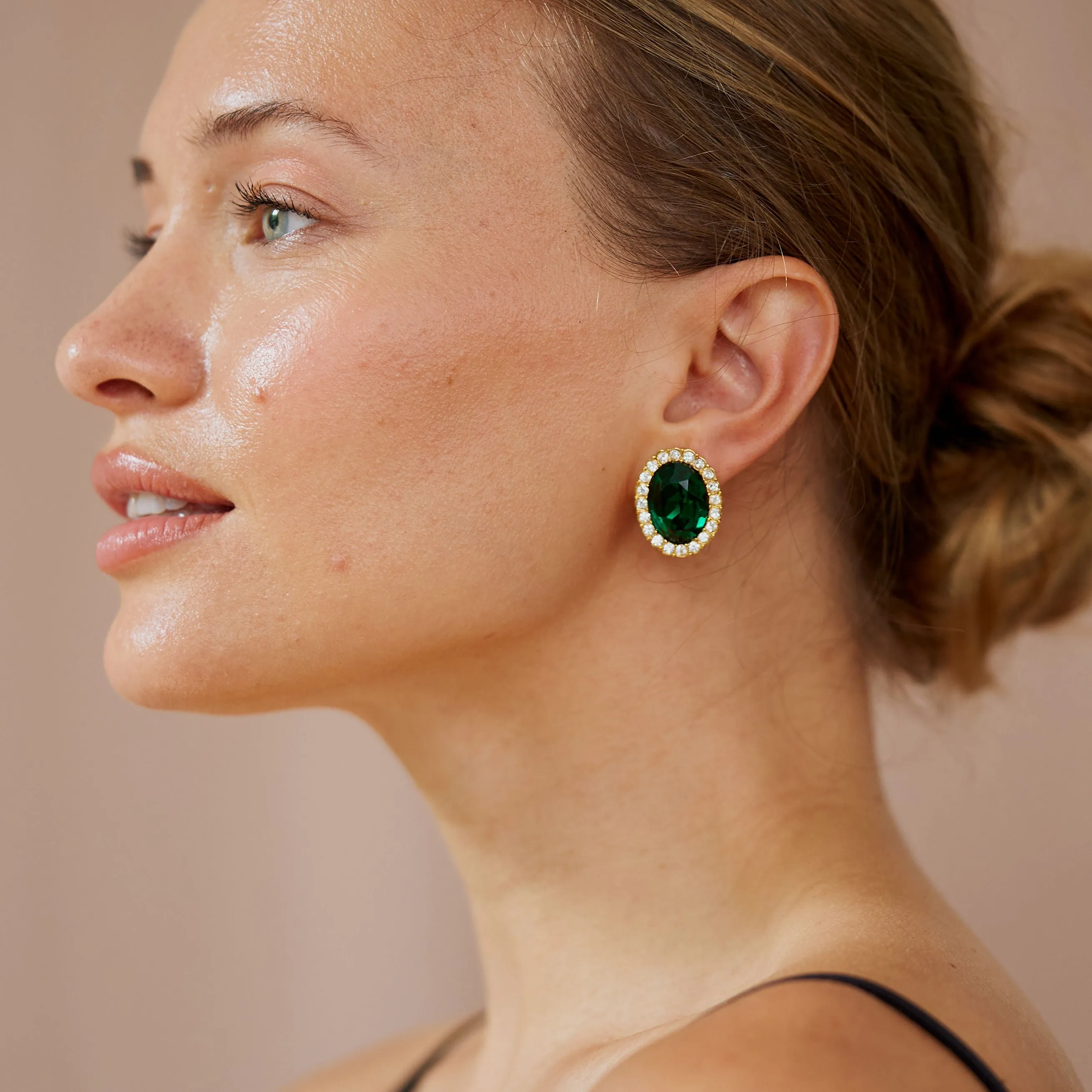 Emerald Oval Clip Earrings