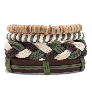 European And American Popular Ornament Personalized Woven Multi-Layer Hemp Rope Bracelet Wrist String Simple Diy4-Piece Leather Bracelet