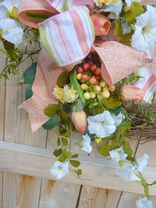 Front door wreath, Coral Summer wreath, Spring Wreaths