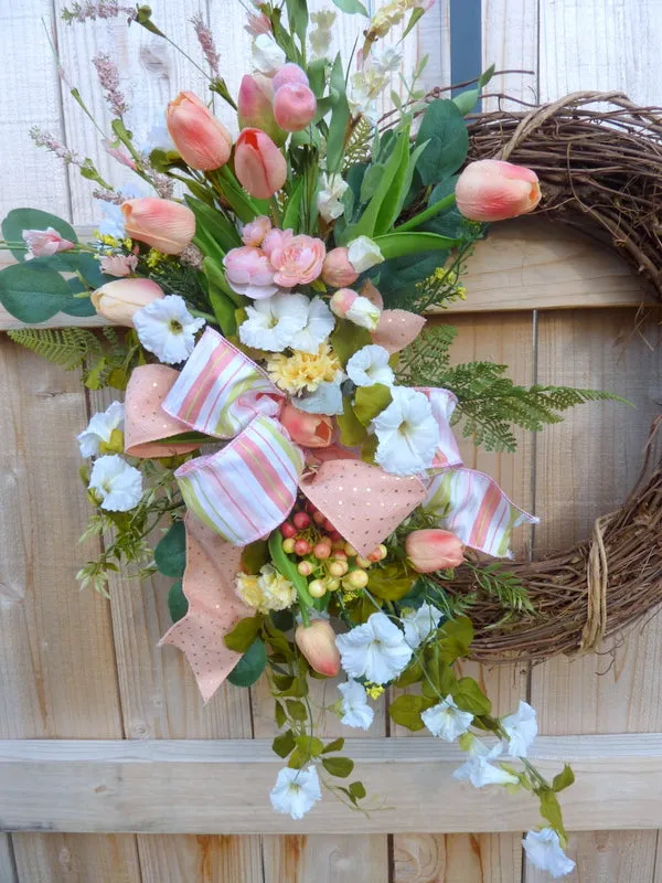 Front door wreath, Coral Summer wreath, Spring Wreaths