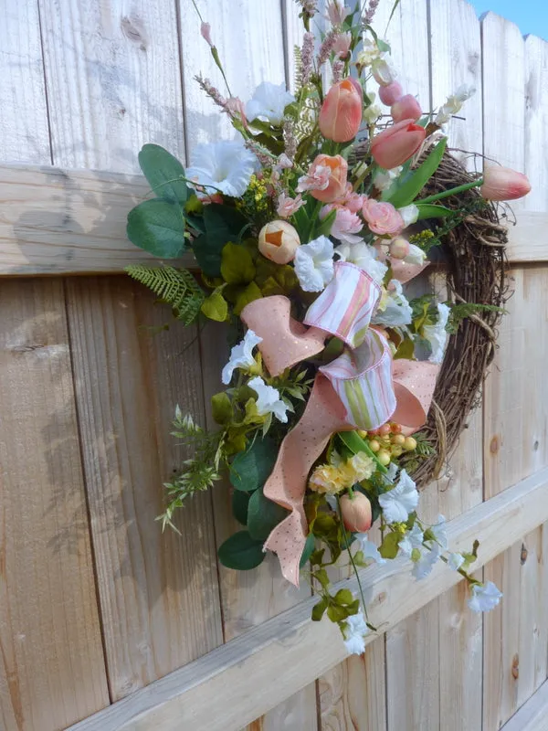 Front door wreath, Coral Summer wreath, Spring Wreaths