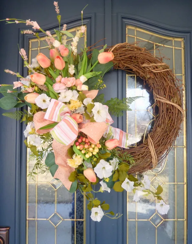 Front door wreath, Coral Summer wreath, Spring Wreaths