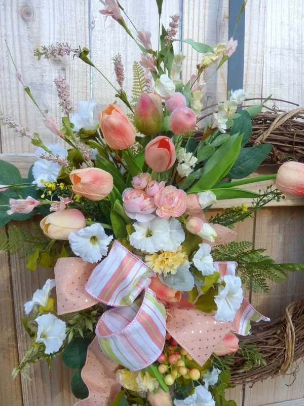 Front door wreath, Coral Summer wreath, Spring Wreaths