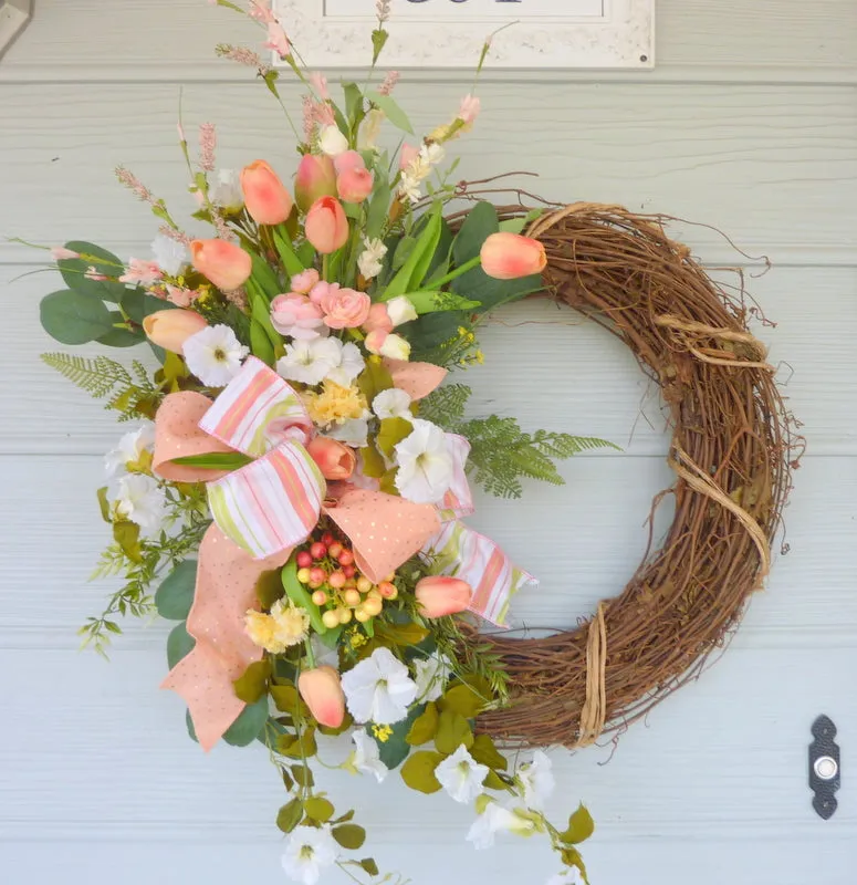 Front door wreath, Coral Summer wreath, Spring Wreaths