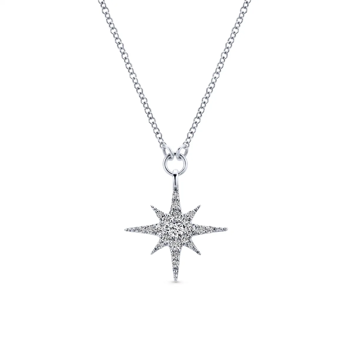 Gabriel & Co. 14K White Gold Diamond Starburst Pendant Necklace