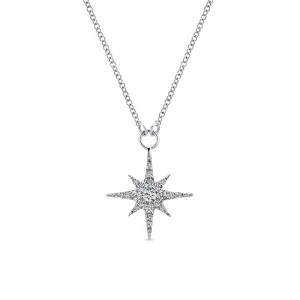 Gabriel & Co. 14K White Gold Diamond Starburst Pendant Necklace