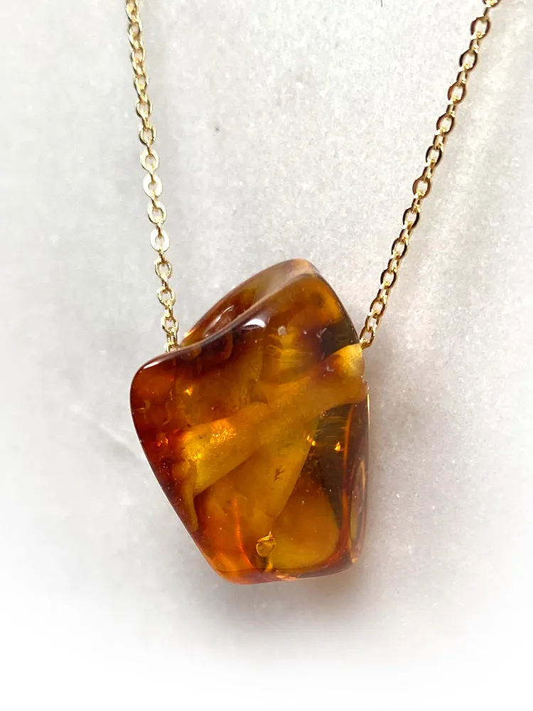 Genuine Natural Baltic Amber Necklace #22 - 16 Kt Gold plated chain necklace Handmade Jewelry - Great gift