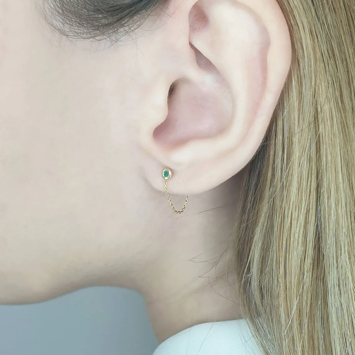 Gold Chain Emerald Earrings