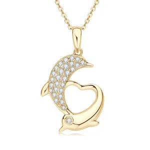 Gold Dolphin Premium Moissanite Pendant Necklace