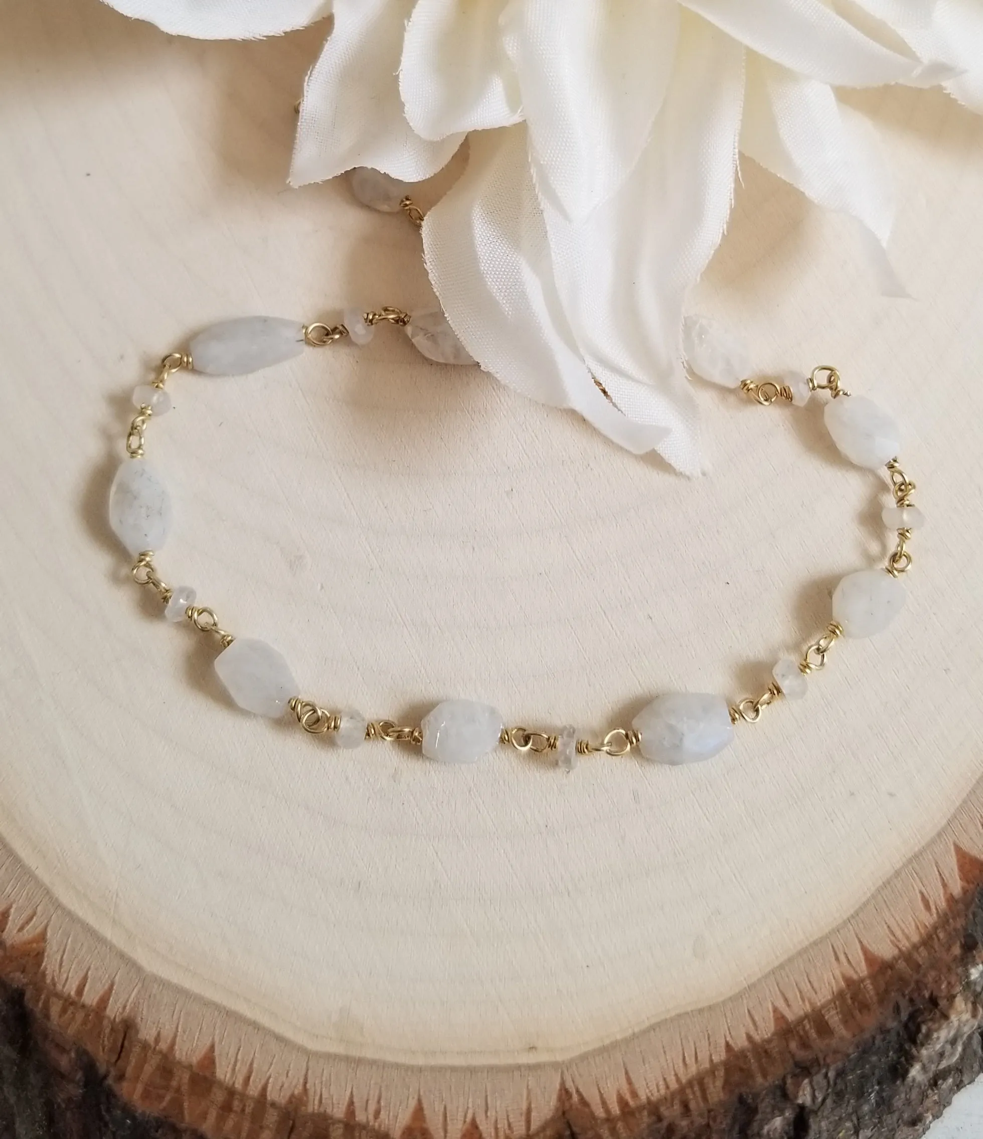 Gold Moonstone Bracelet, Gemstone Stacking Bracelet