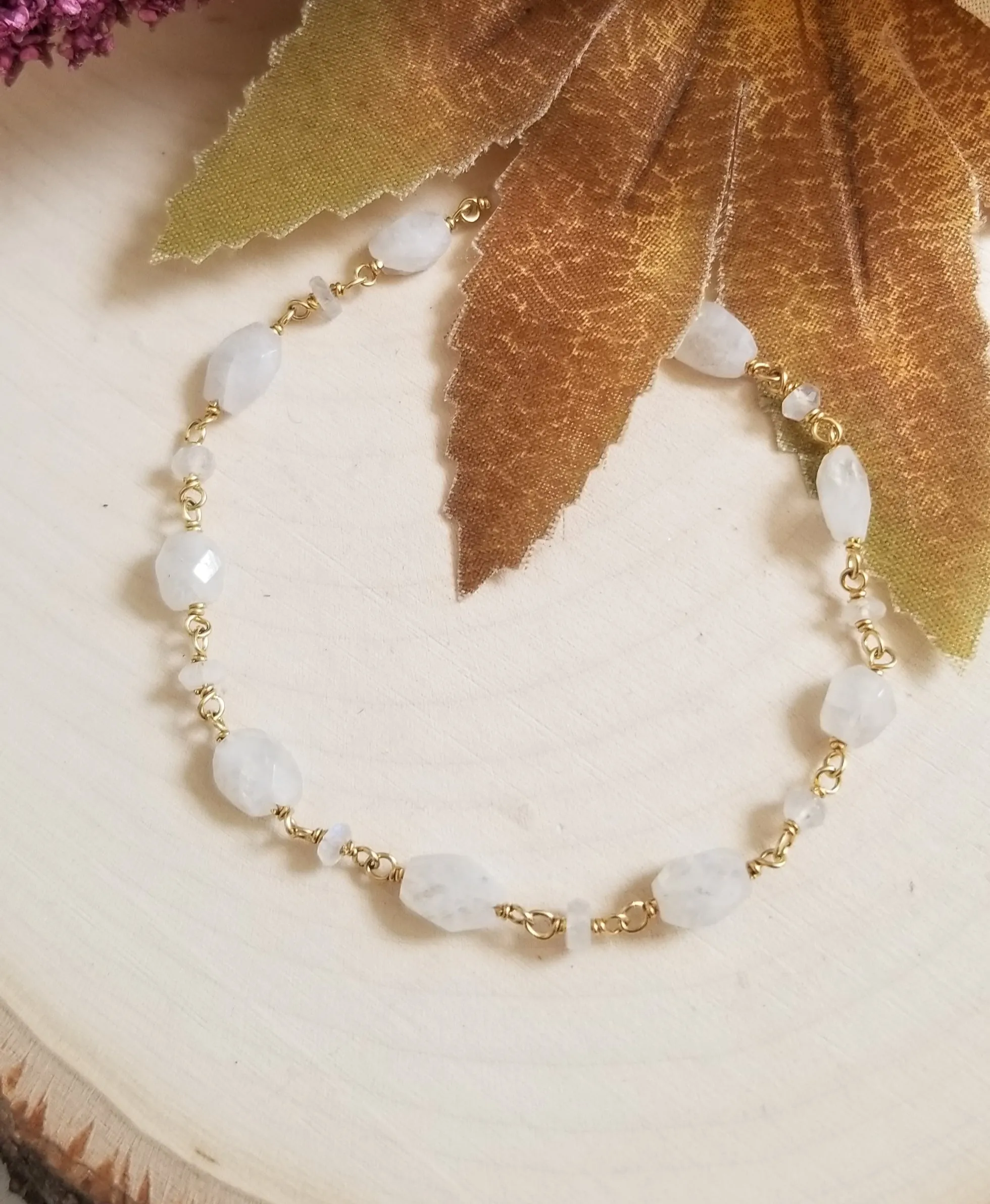 Gold Moonstone Bracelet, Gemstone Stacking Bracelet