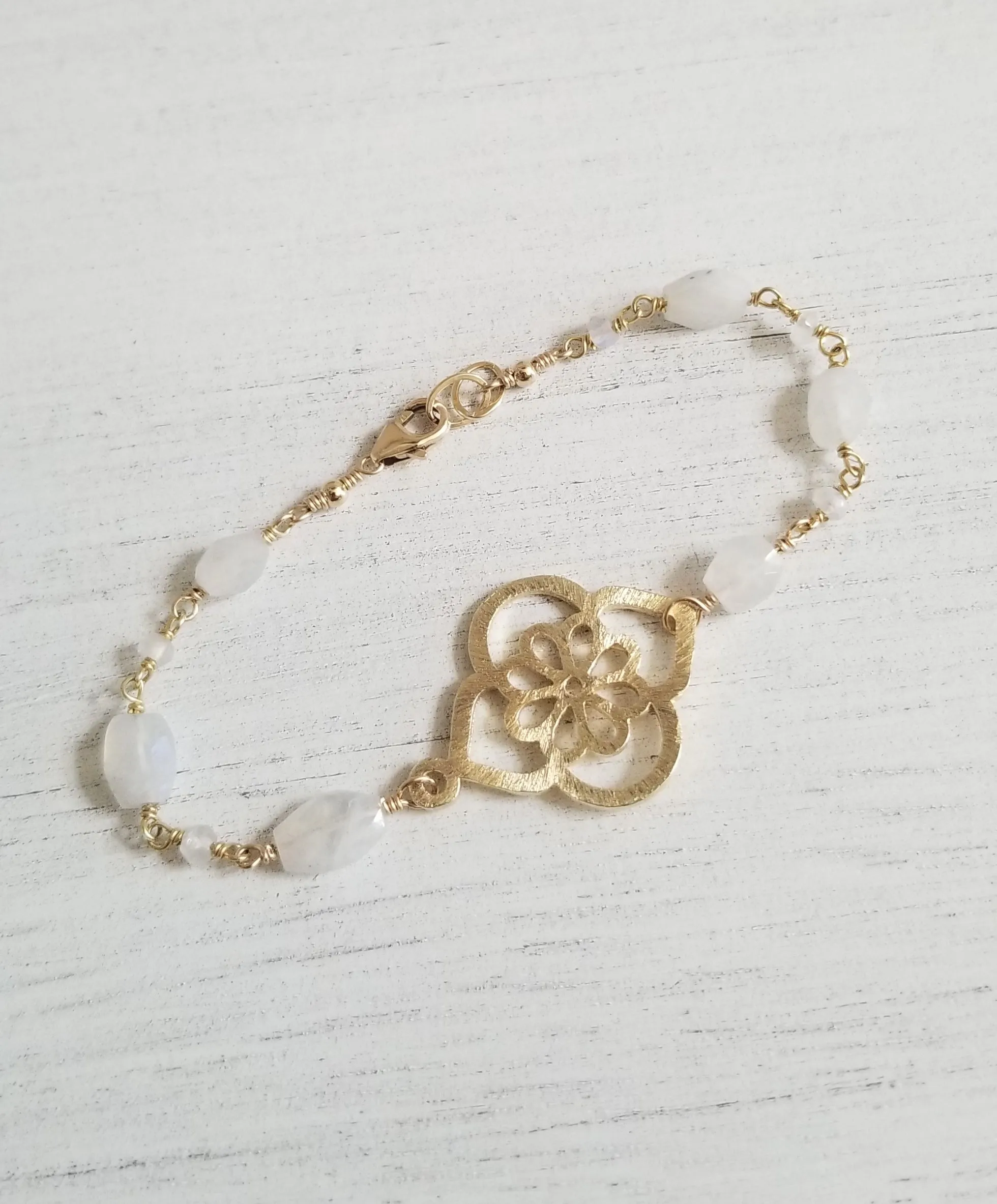 Gold Moonstone Flower Bracelet