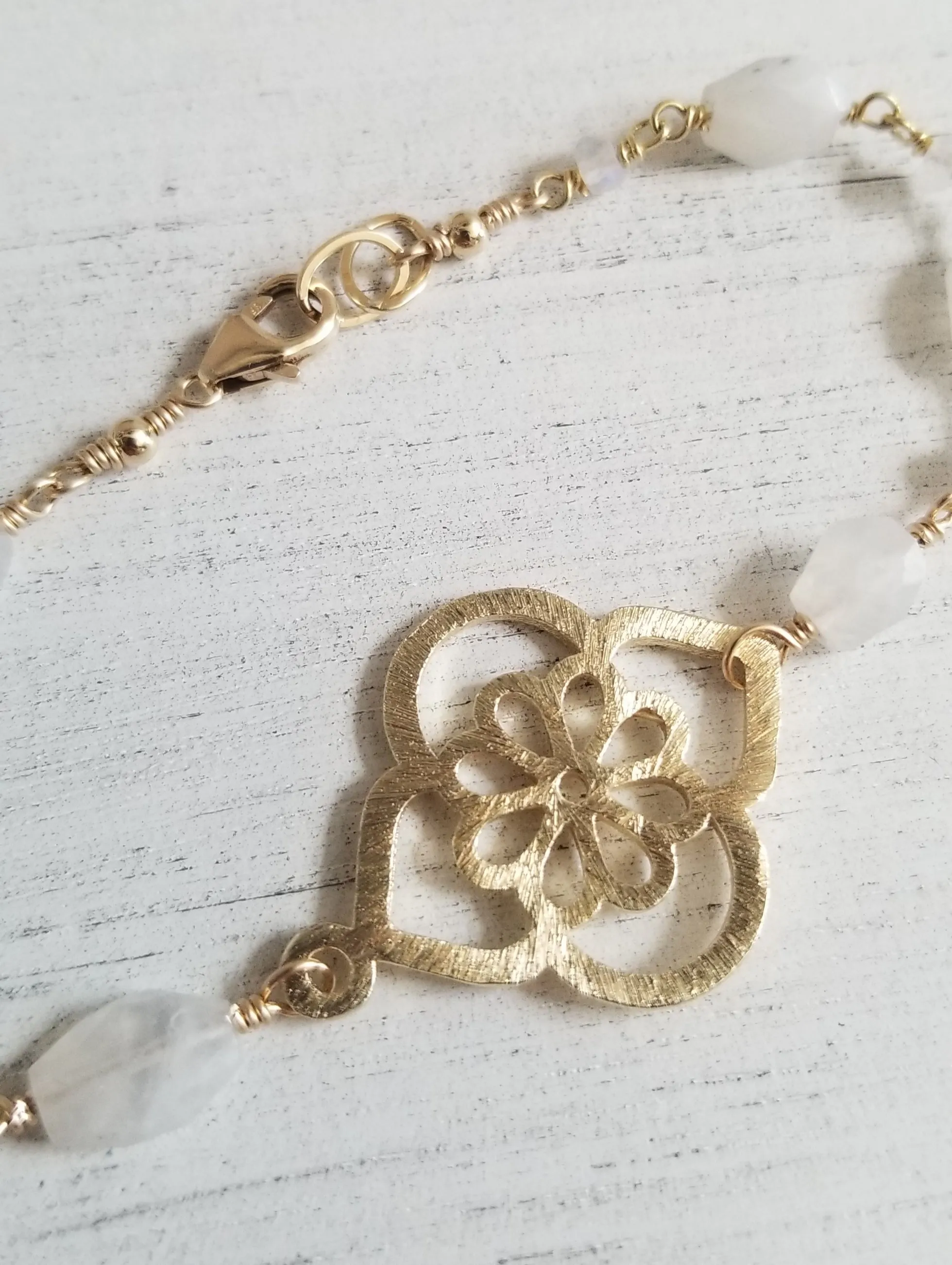 Gold Moonstone Flower Bracelet