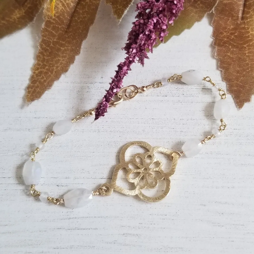 Gold Moonstone Flower Bracelet