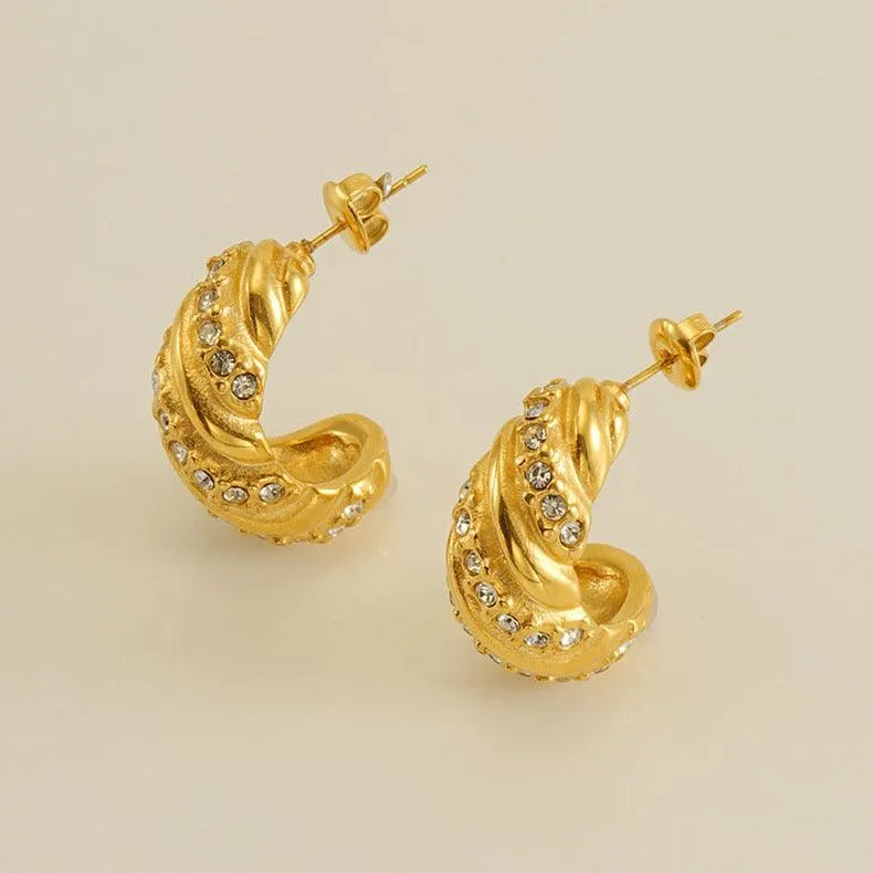 Gold-Plated Croissant Hoop Earrings – Chunky Dome Earrings for Women