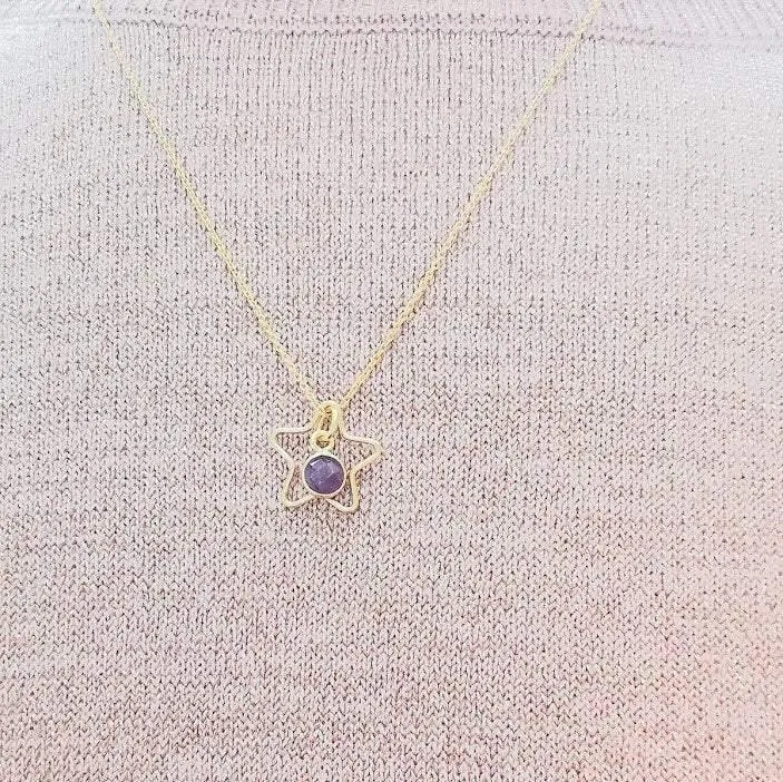 Gold Star and Gemstone Pendant Necklace