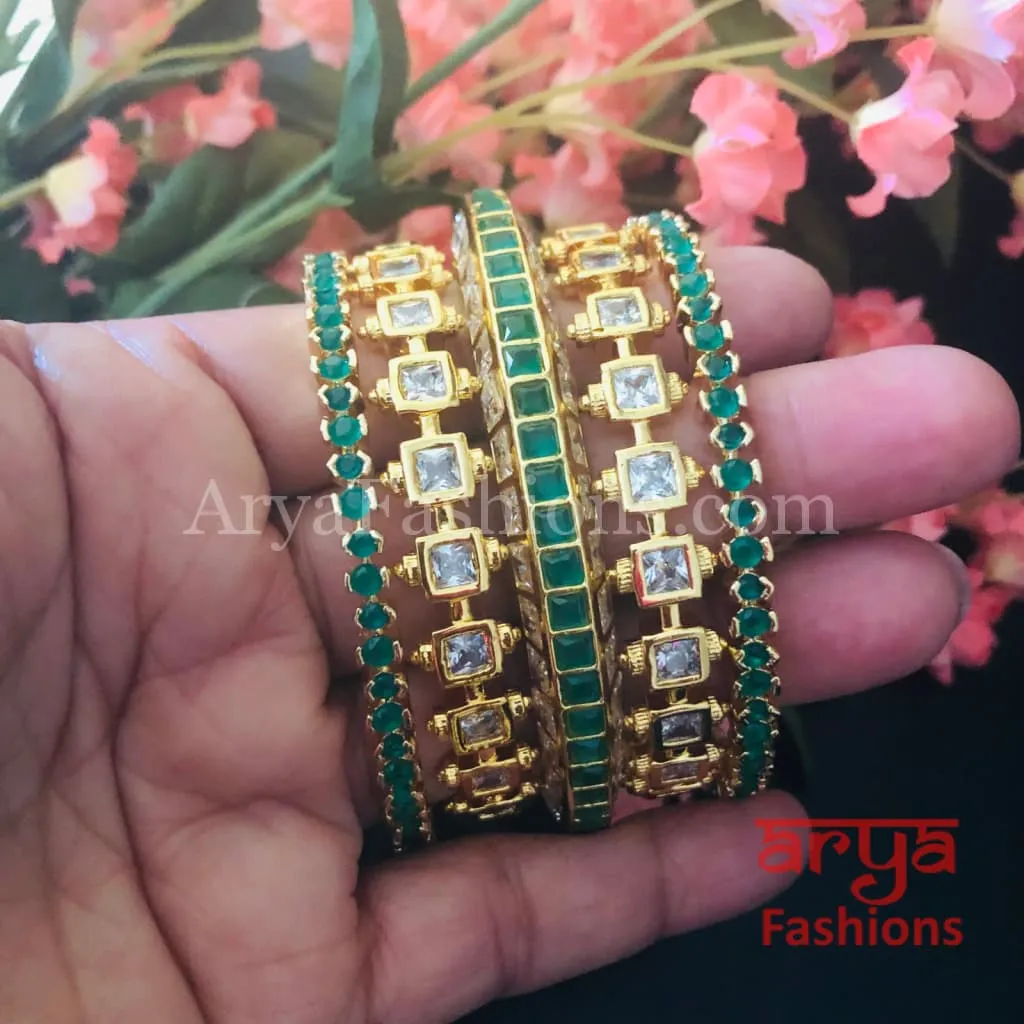 Golden Emerald CZ Bridal Bangles Set