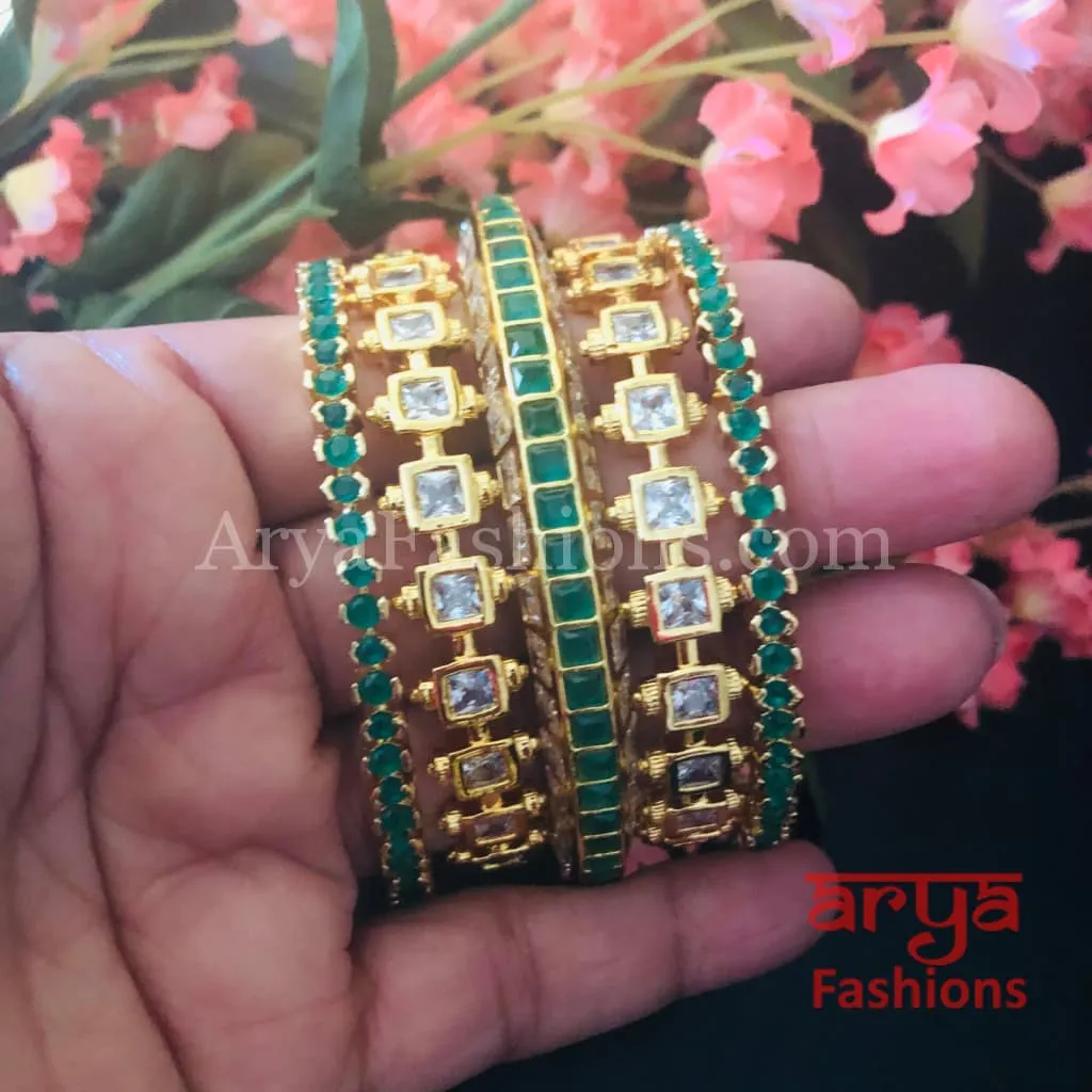 Golden Emerald CZ Bridal Bangles Set