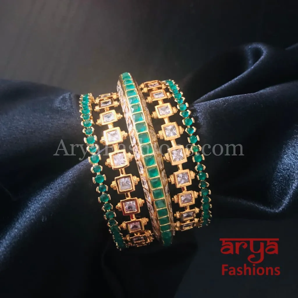 Golden Emerald CZ Bridal Bangles Set