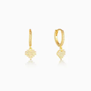 Golden Hanging Heart Hoop Earrings