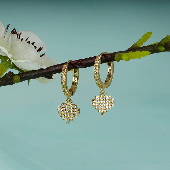 Golden Hanging Heart Hoop Earrings