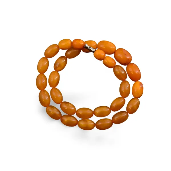 Gorgeous Sterling Silver Natural Old Royal Amber Bead Necklace