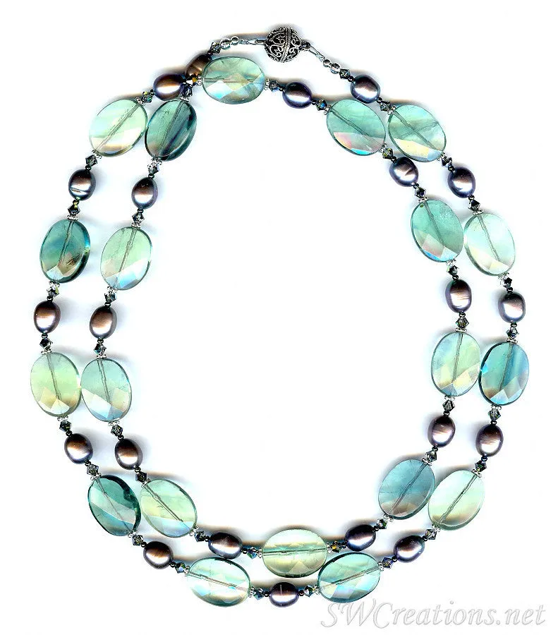 Green Fluorite Pearl Crystal Gemstone Necklace