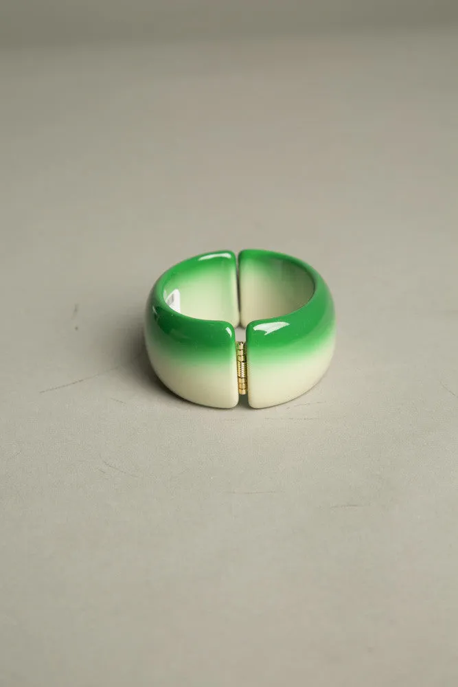 Green Ombre Resin Bangle Hinge Plastic Bracelet Jewelry