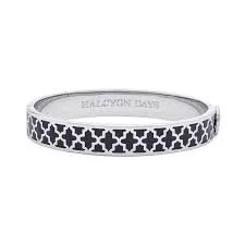 HALCYON DAYS PALLADIUM PLATED 10MM AGAMA BLACK ENAMEL BANGLE BRACELET