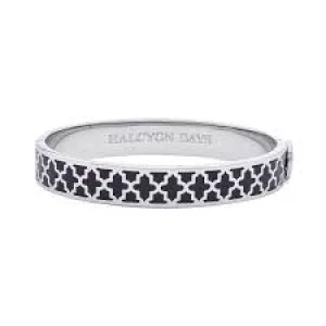 HALCYON DAYS PALLADIUM PLATED 10MM AGAMA BLACK ENAMEL BANGLE BRACELET