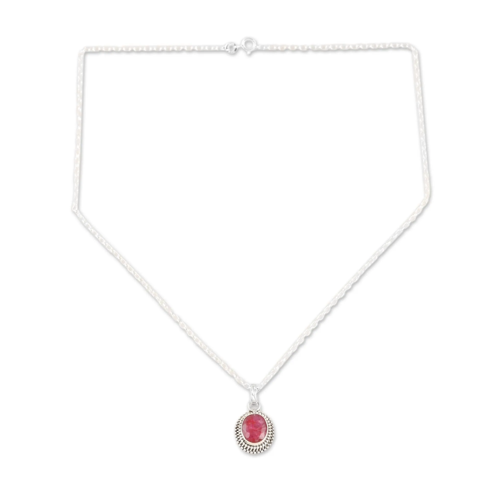 Handcrafted Ruby and Sterling Silver Pendant Necklace - Pink Halo | NOVICA