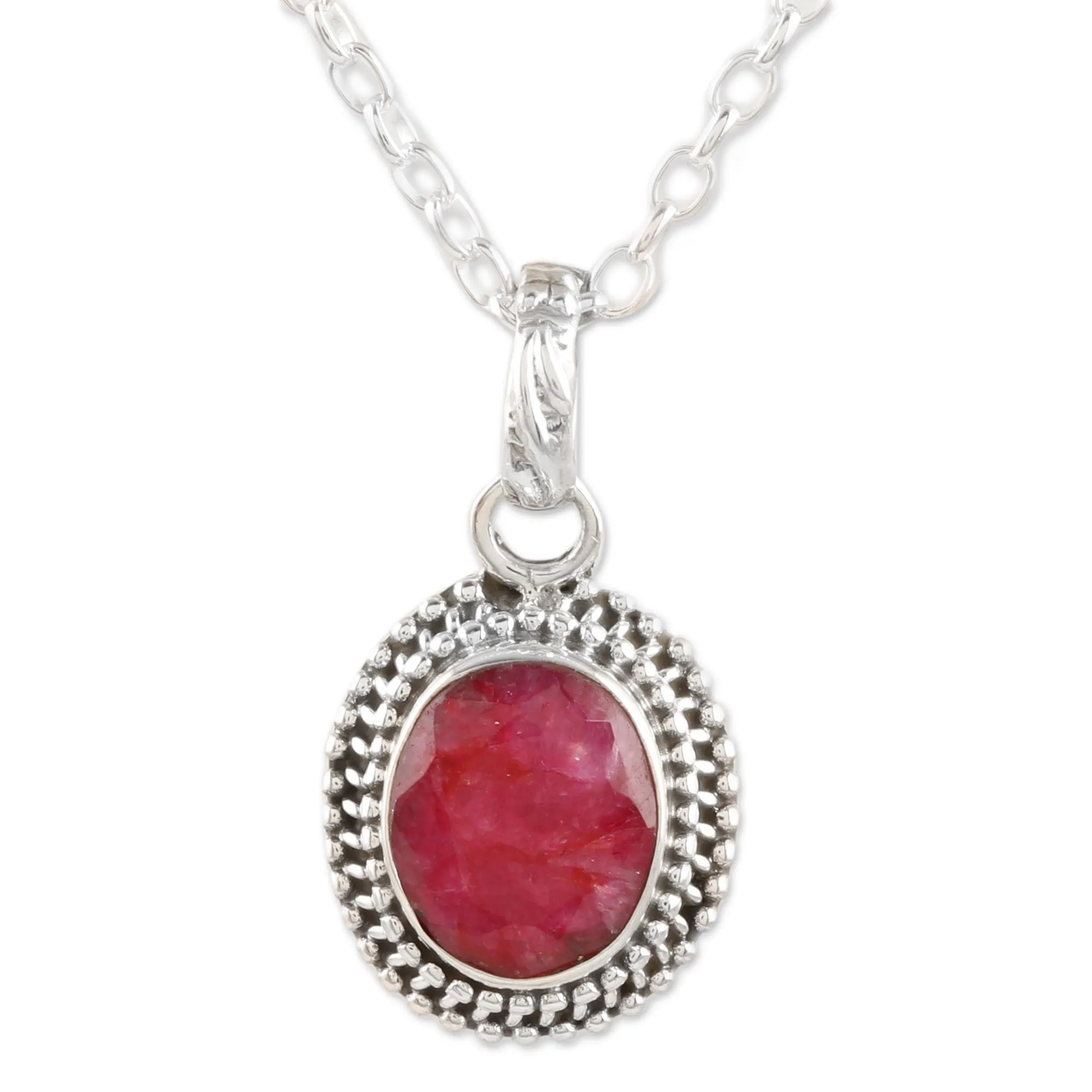 Handcrafted Ruby and Sterling Silver Pendant Necklace - Pink Halo | NOVICA