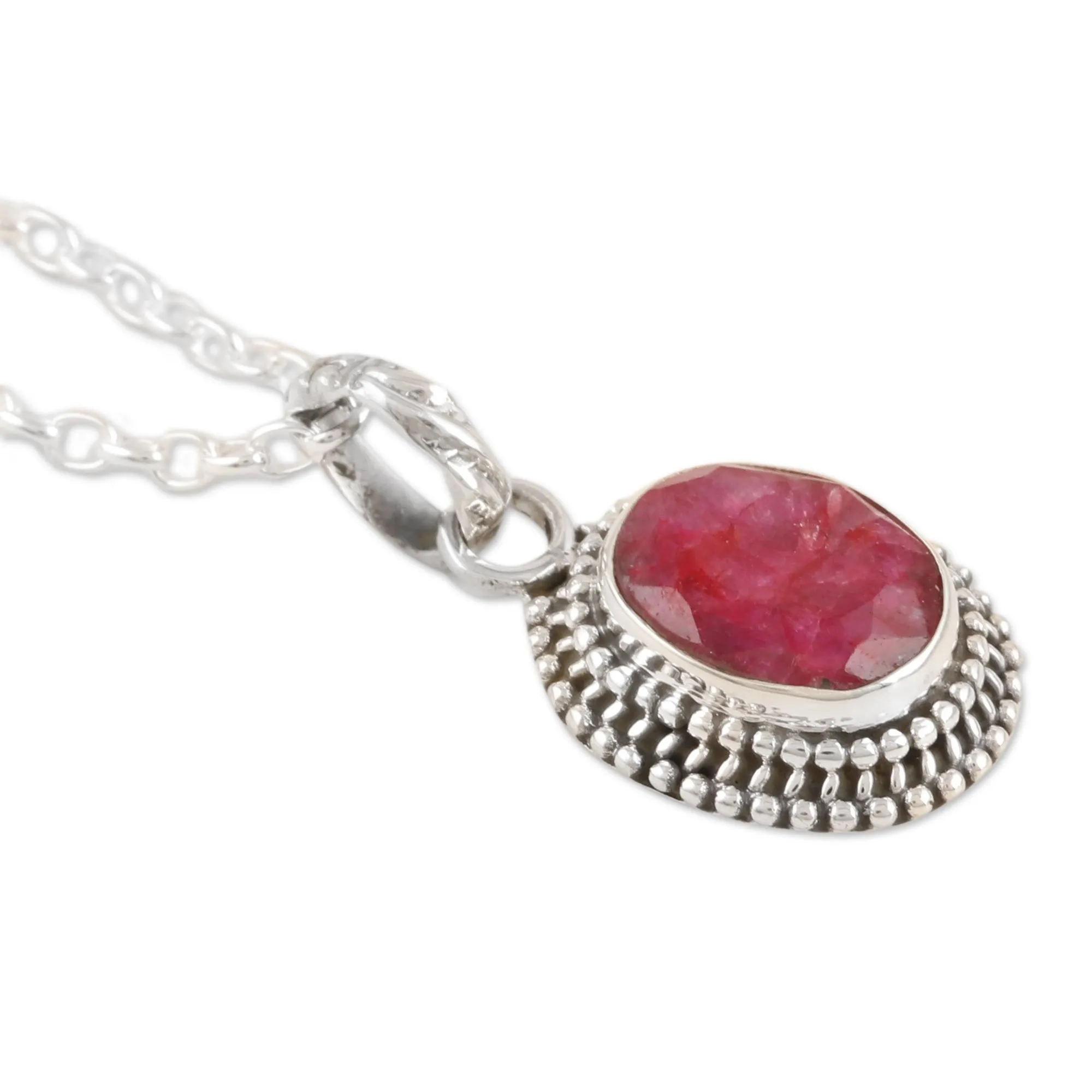 Handcrafted Ruby and Sterling Silver Pendant Necklace - Pink Halo | NOVICA