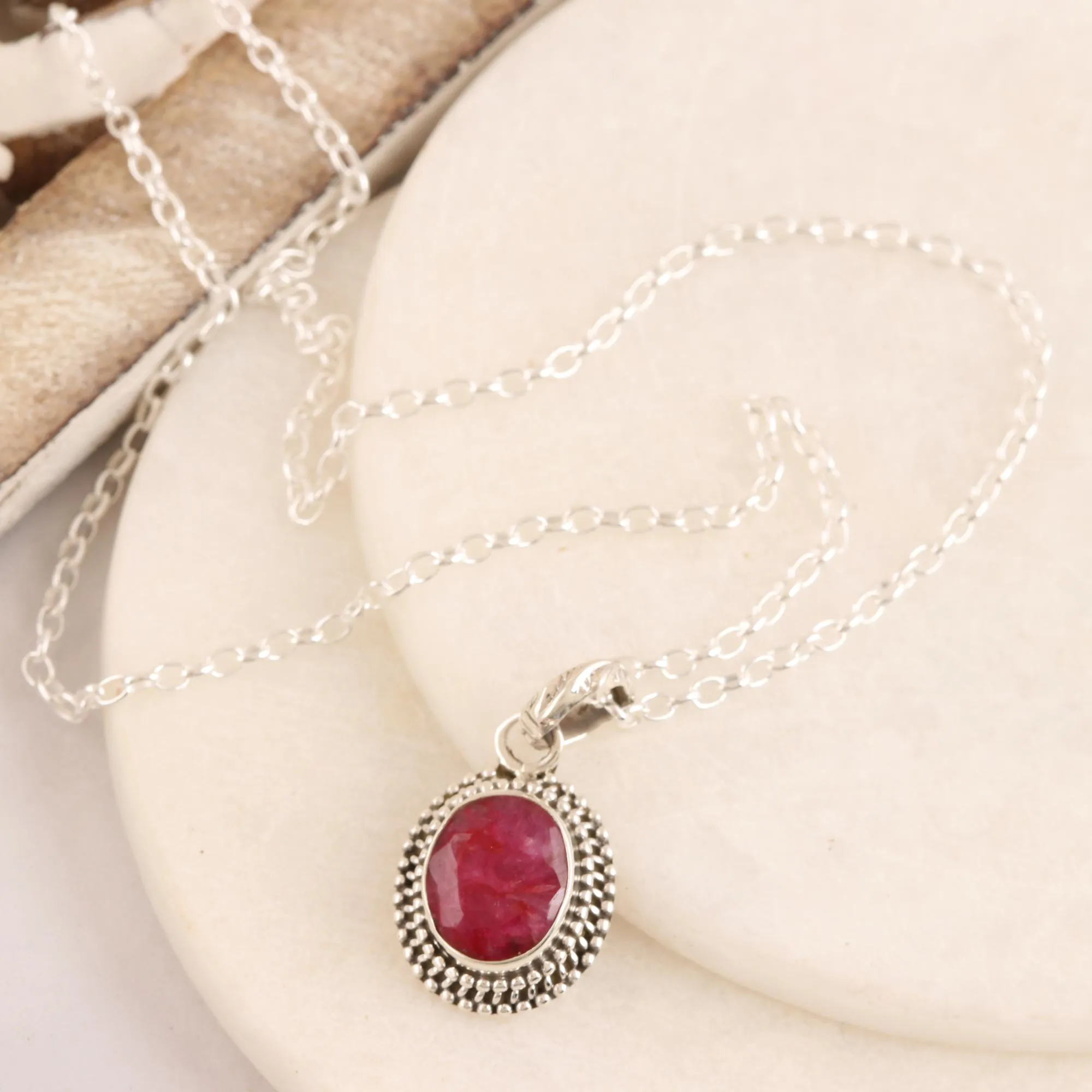 Handcrafted Ruby and Sterling Silver Pendant Necklace - Pink Halo | NOVICA