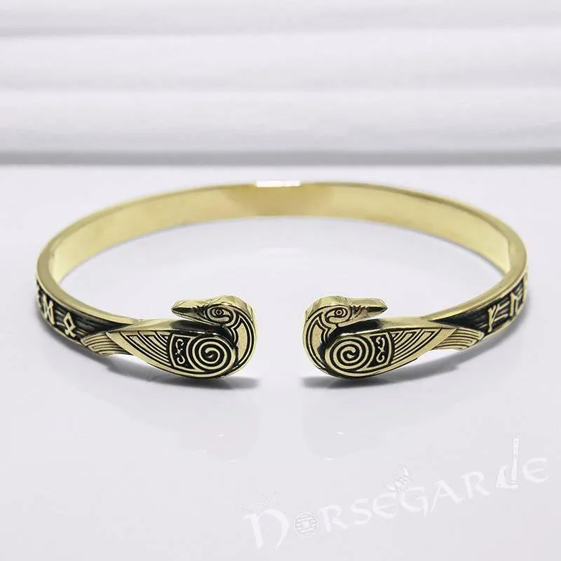 Handcrafted Runes and Ravens Arm Ring - Bronze