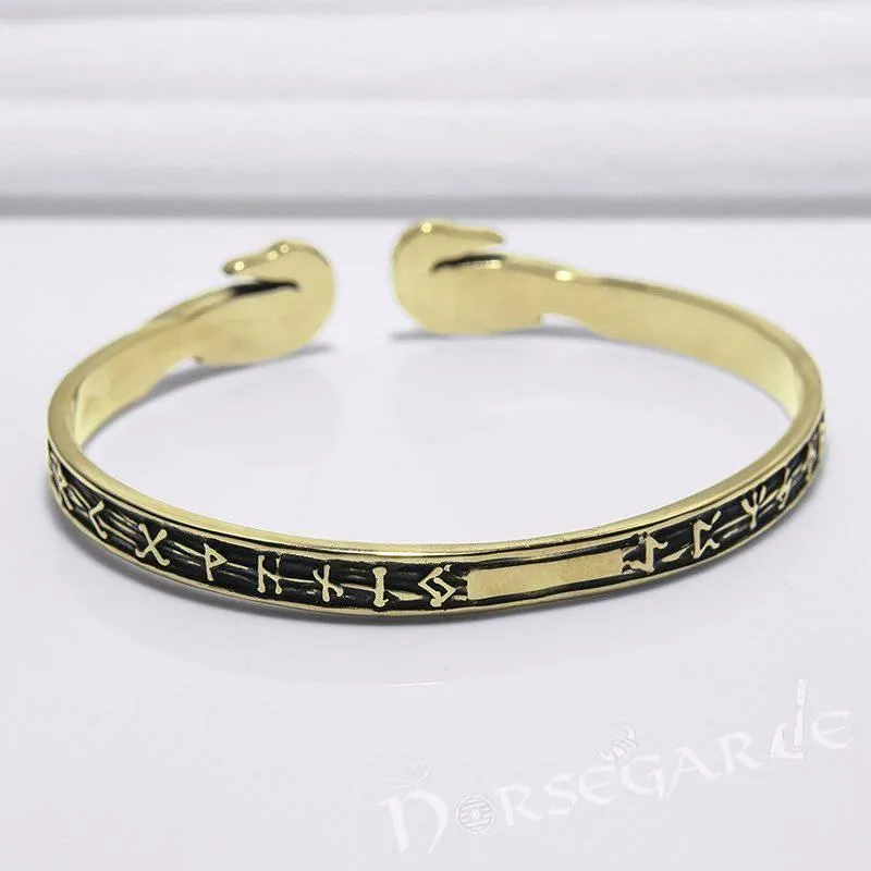 Handcrafted Runes and Ravens Arm Ring - Bronze