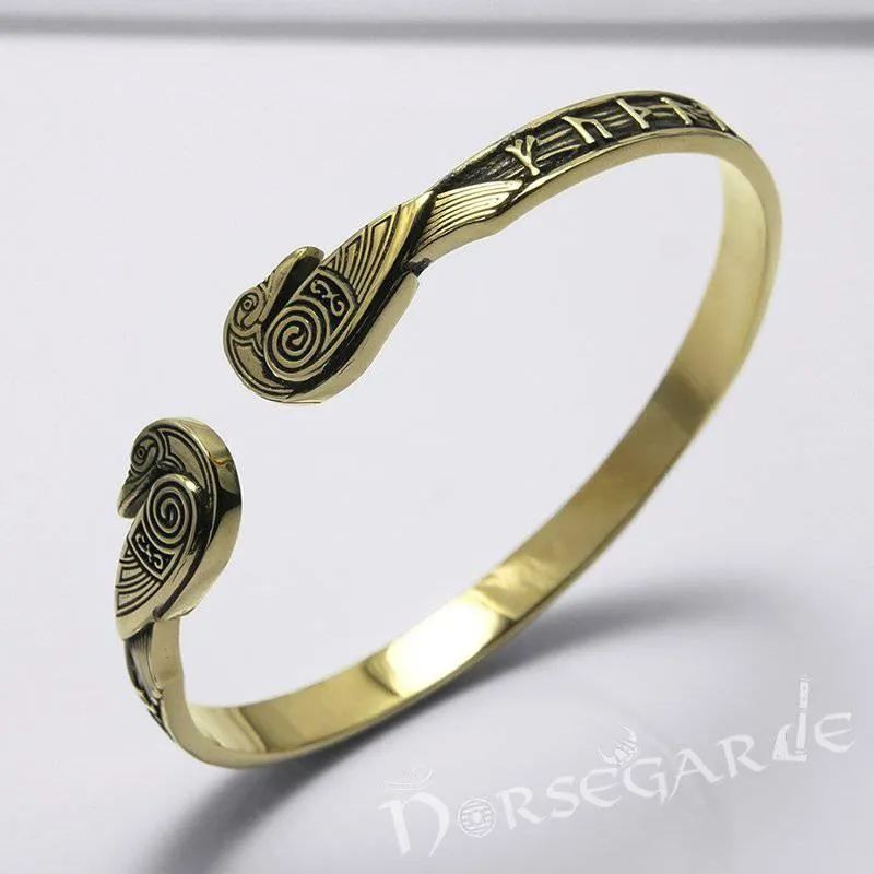 Handcrafted Runes and Ravens Arm Ring - Bronze