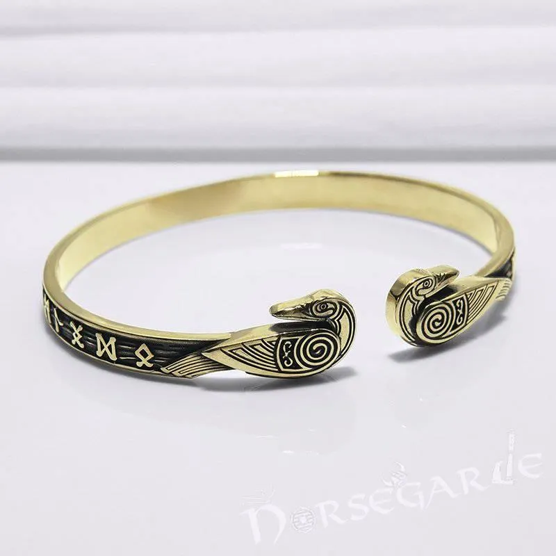 Handcrafted Runes and Ravens Arm Ring - Bronze